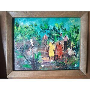 Vtg 2 Original Oil Paintings Haitian Folk Art F. Dominique & Other Artist Framed